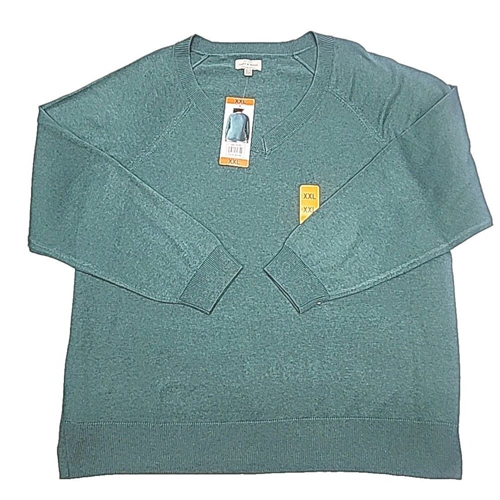 Lucky Brand Sweater V-Neck Tunic Green Size XXL Cotton Blend Side Slit Shirt NEW